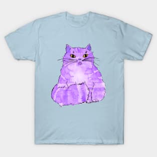 Fluffy Purple Watercolor and Ink Cat T-Shirt